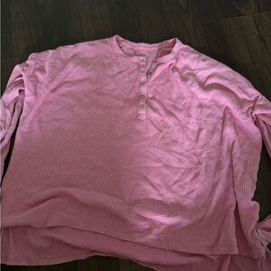aerie pink henly button up long sleeve shirt